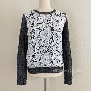 Active USA Size Medium Gray Lace Overlay Sweater